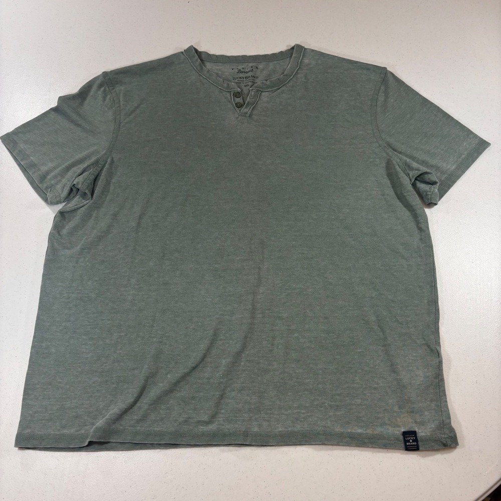 Lucky Brand Venice Burnout Henley Shirt XXL Green Short Sleeve 7M62599